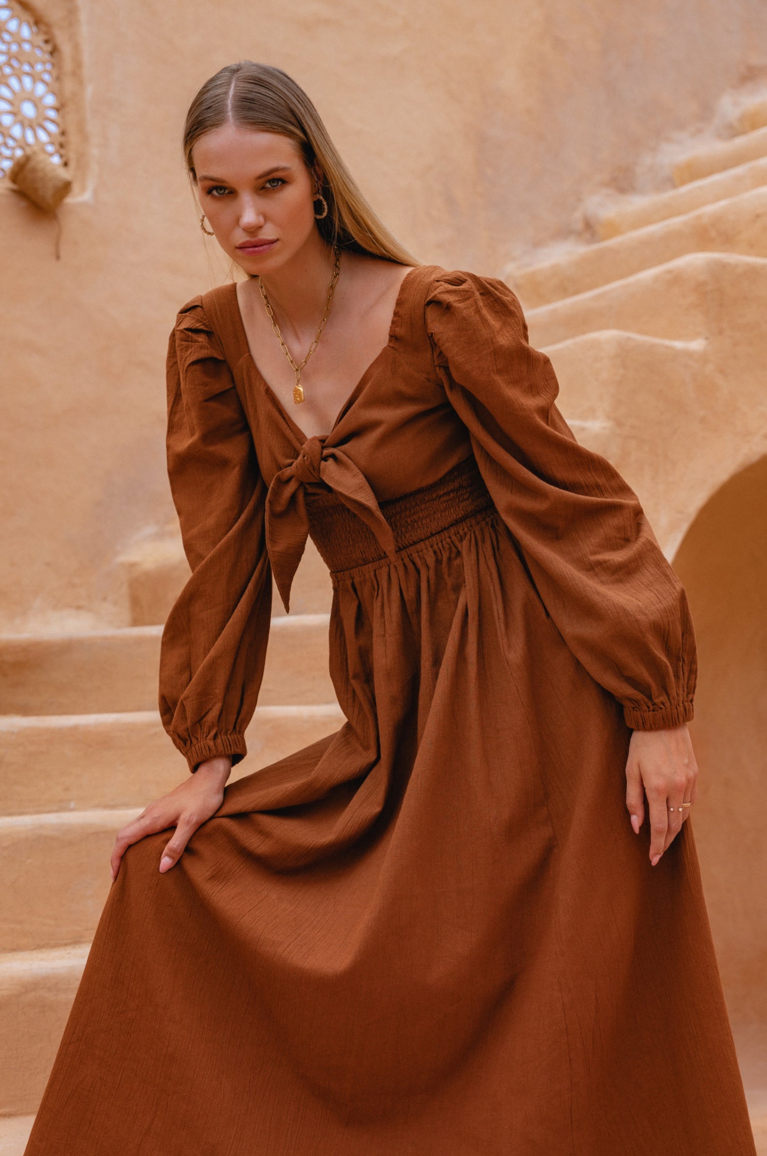 Narcisa Puff Sleeve Linen Dress-1