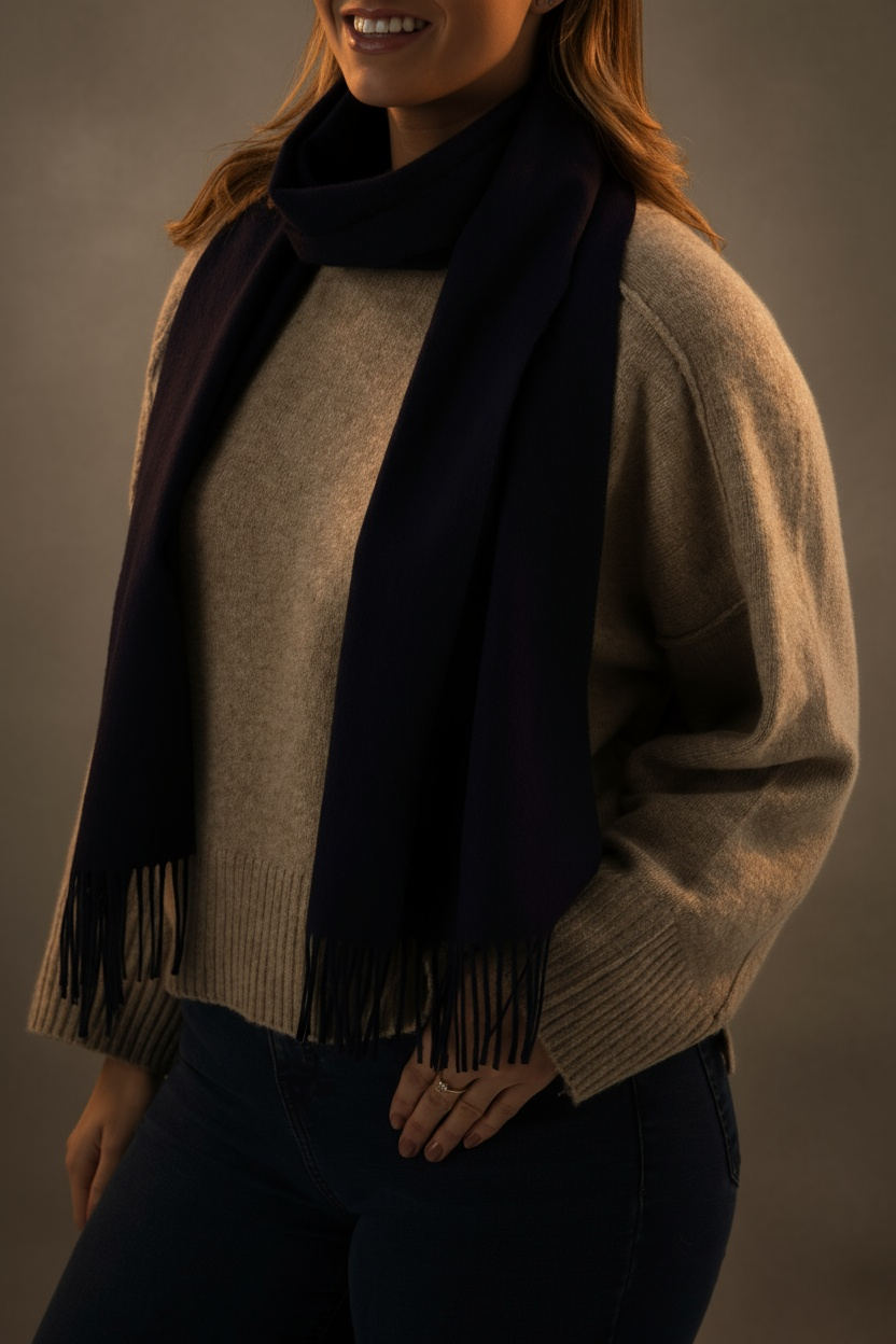 Navy Blue Lambswool Scarf-1