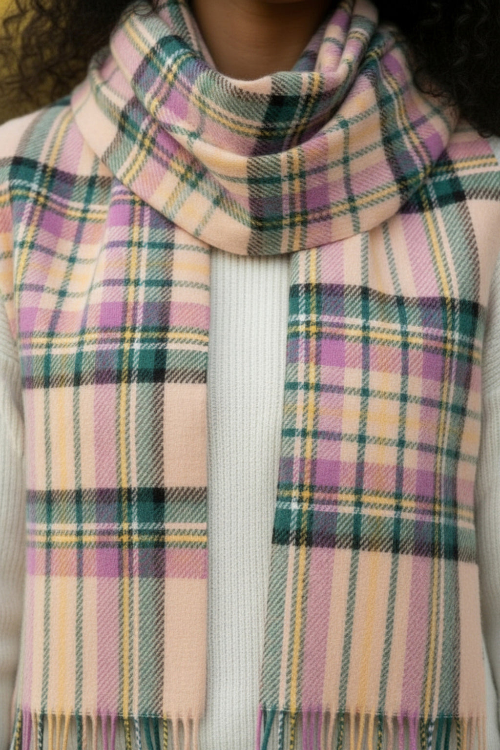 Blue, Green & Lilac Tartan lambswool Scarf-2