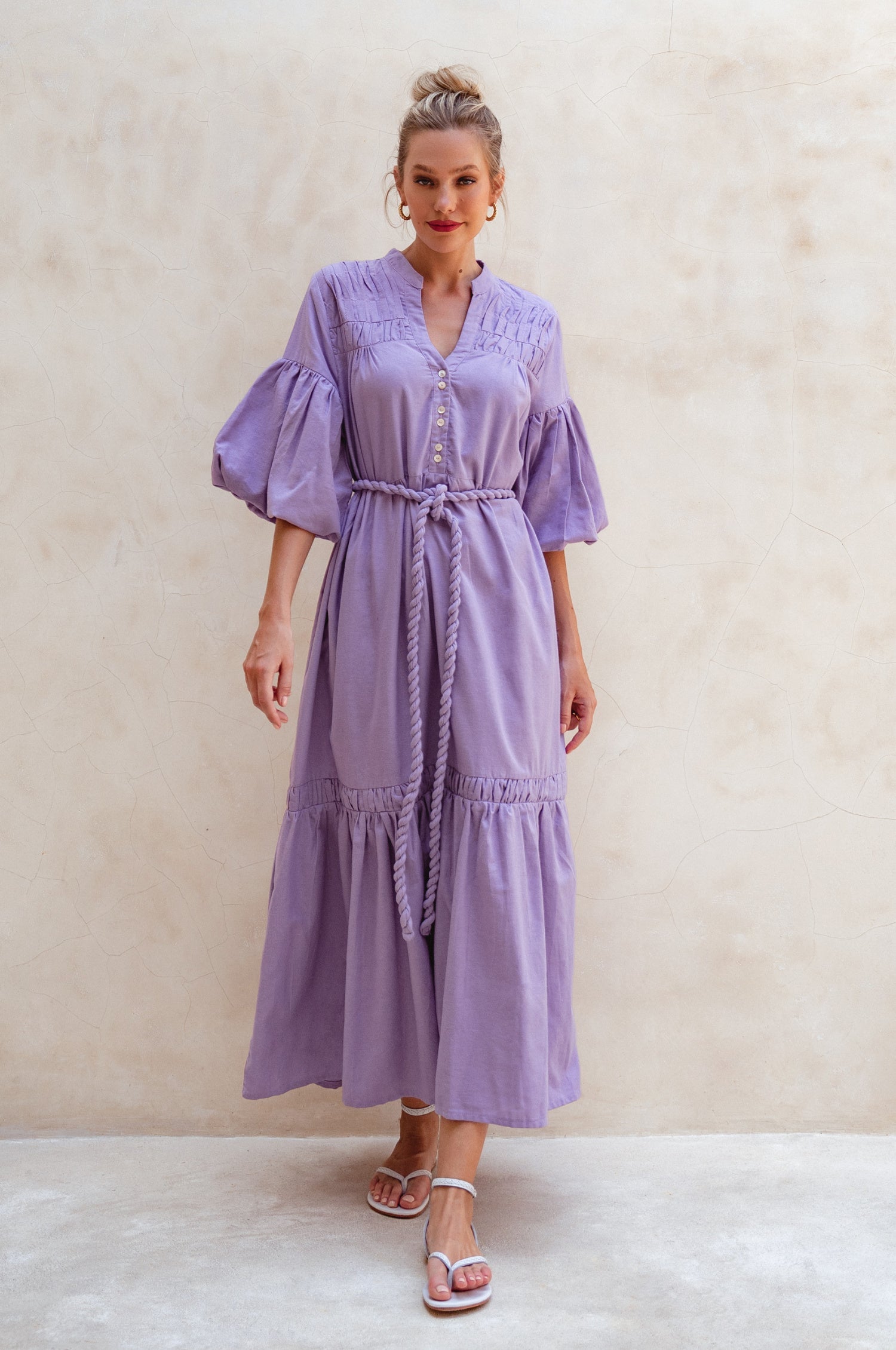 Oleana Puff Sleeve Maxi Dress-5
