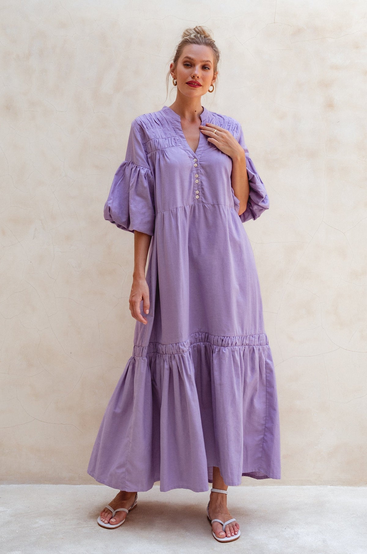 Oleana Puff Sleeve Maxi Dress-4