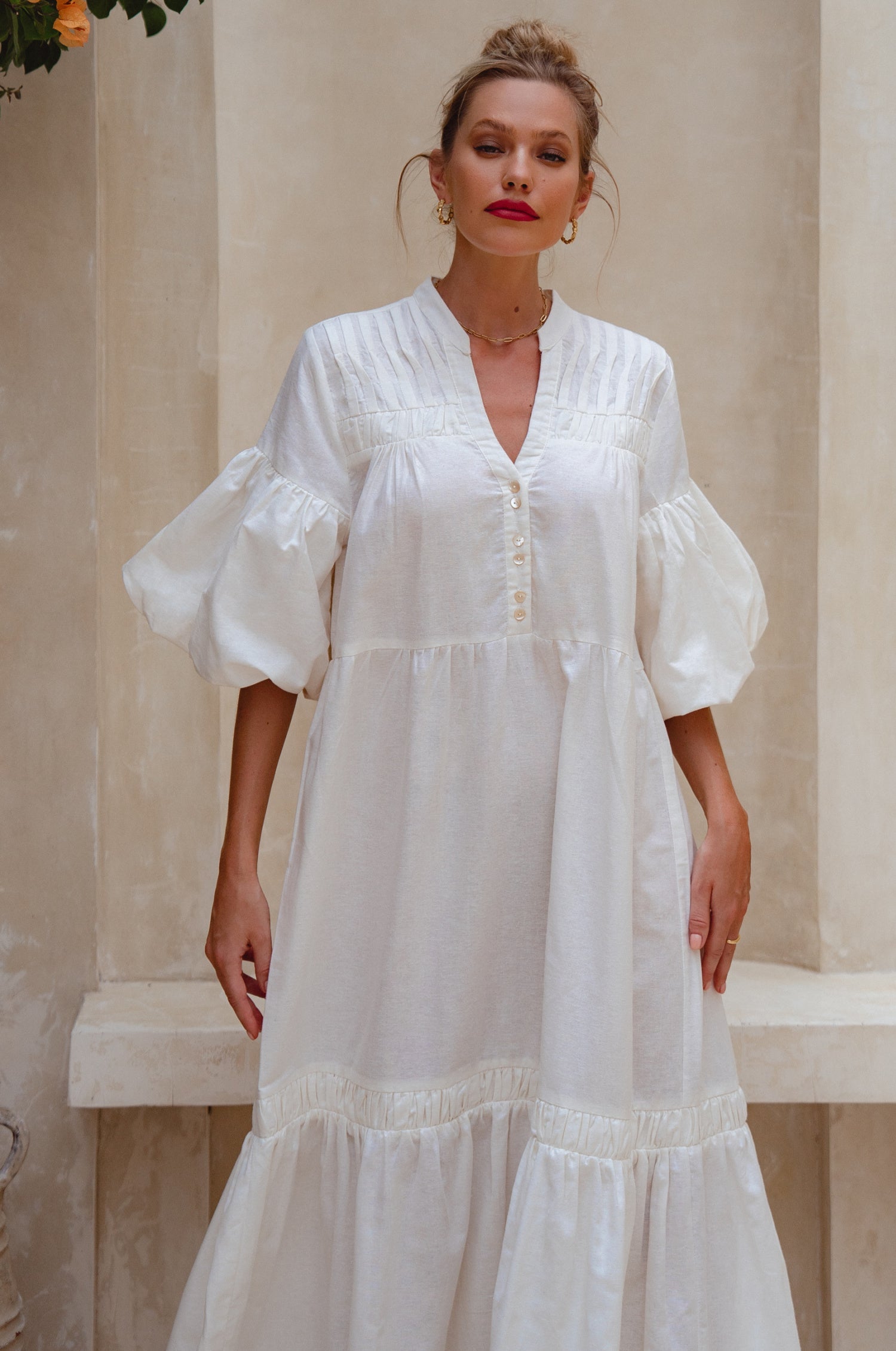 Oleana Puff Sleeve Maxi Dress-4