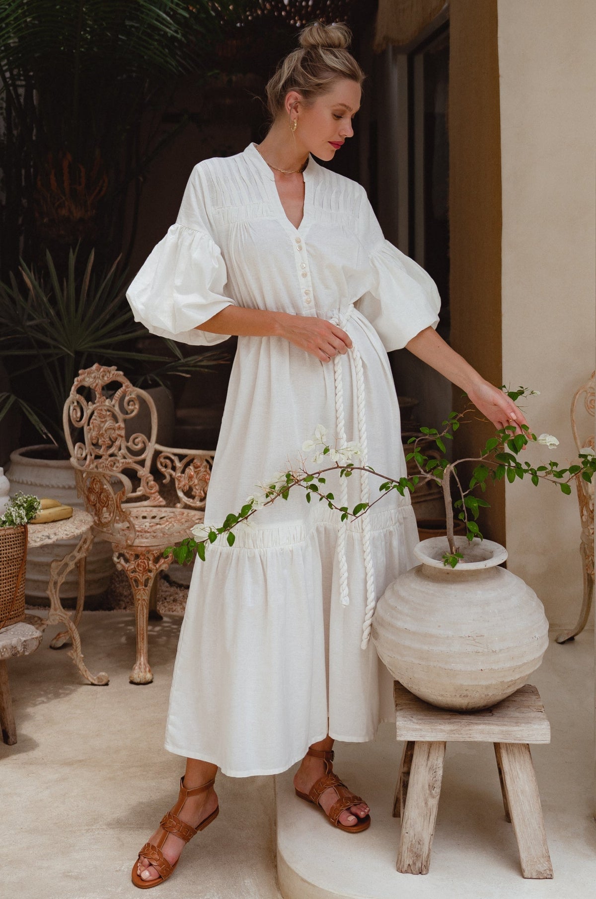 Oleana Puff Sleeve Maxi Dress-0