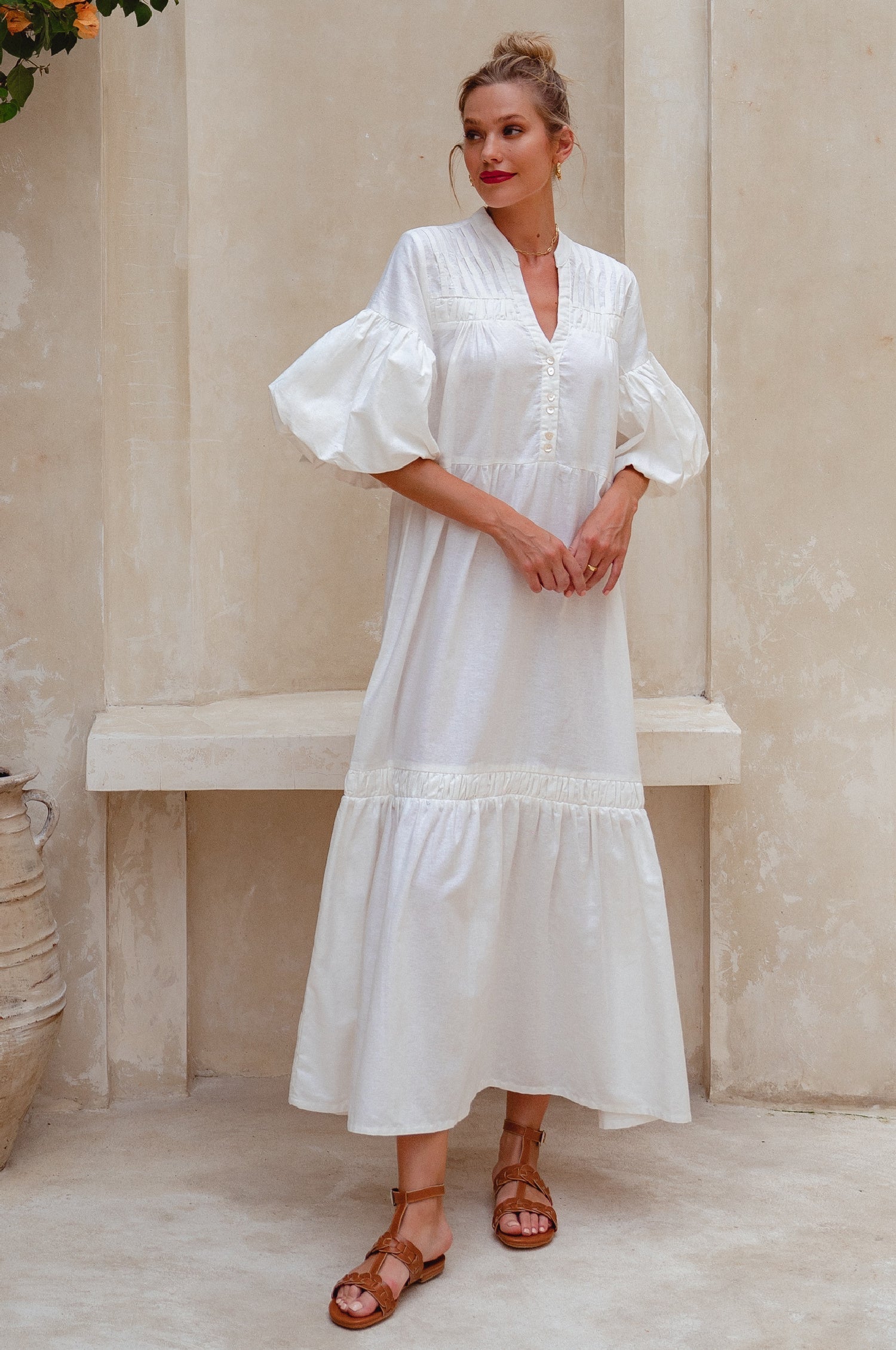 Oleana Puff Sleeve Maxi Dress-2