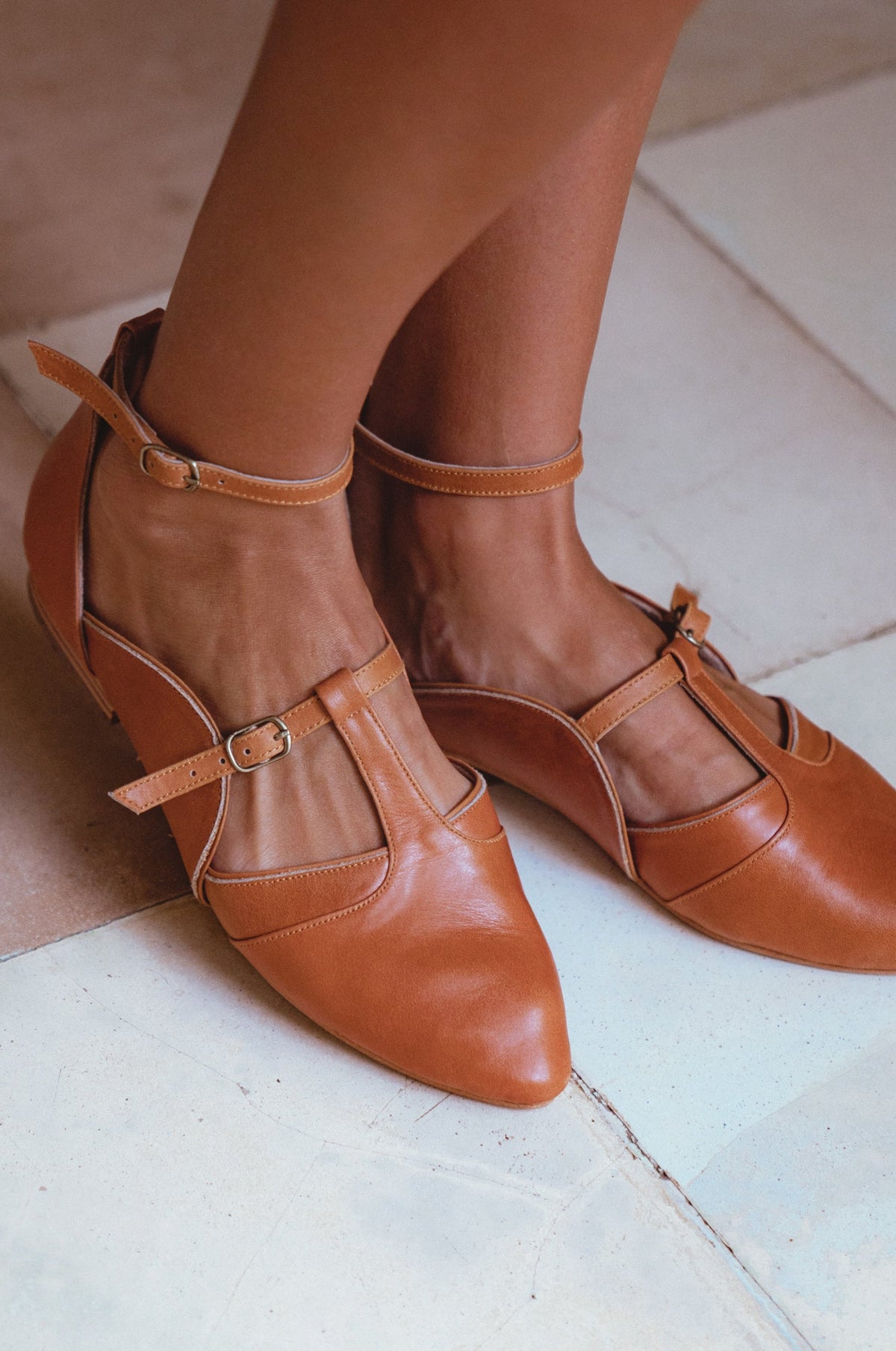 On The Go Pointed Toe T-Strap Flats-4