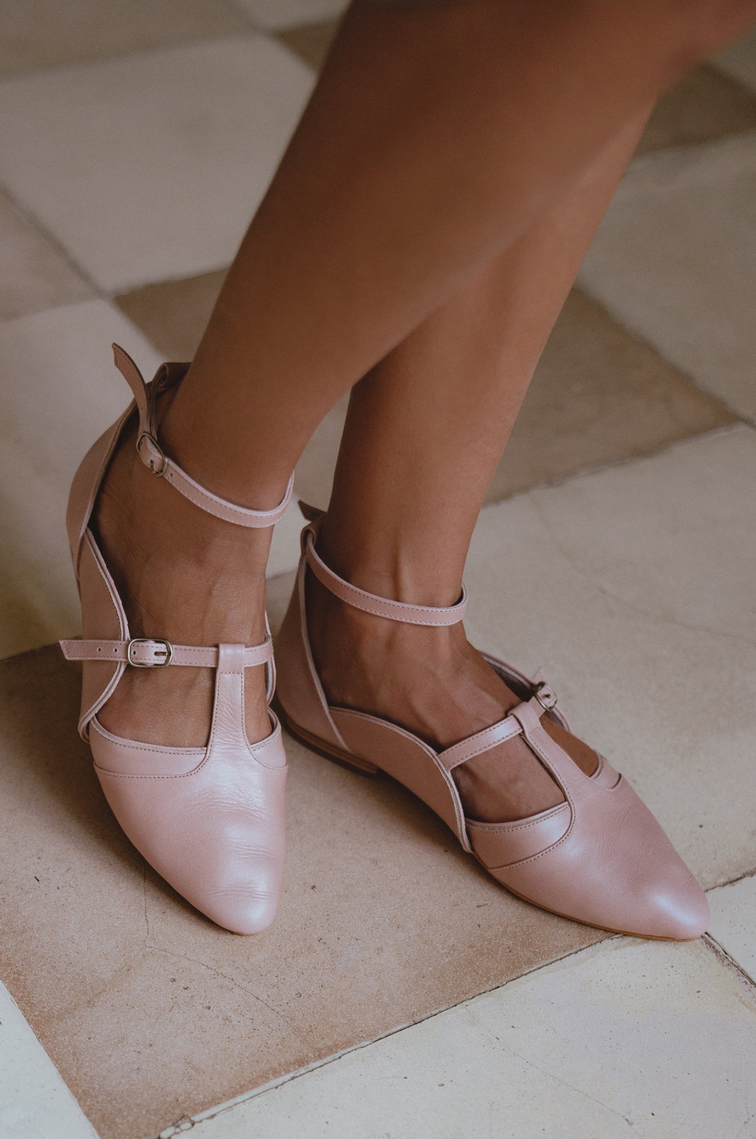 On The Go Pointed Toe T-Strap Flats-0