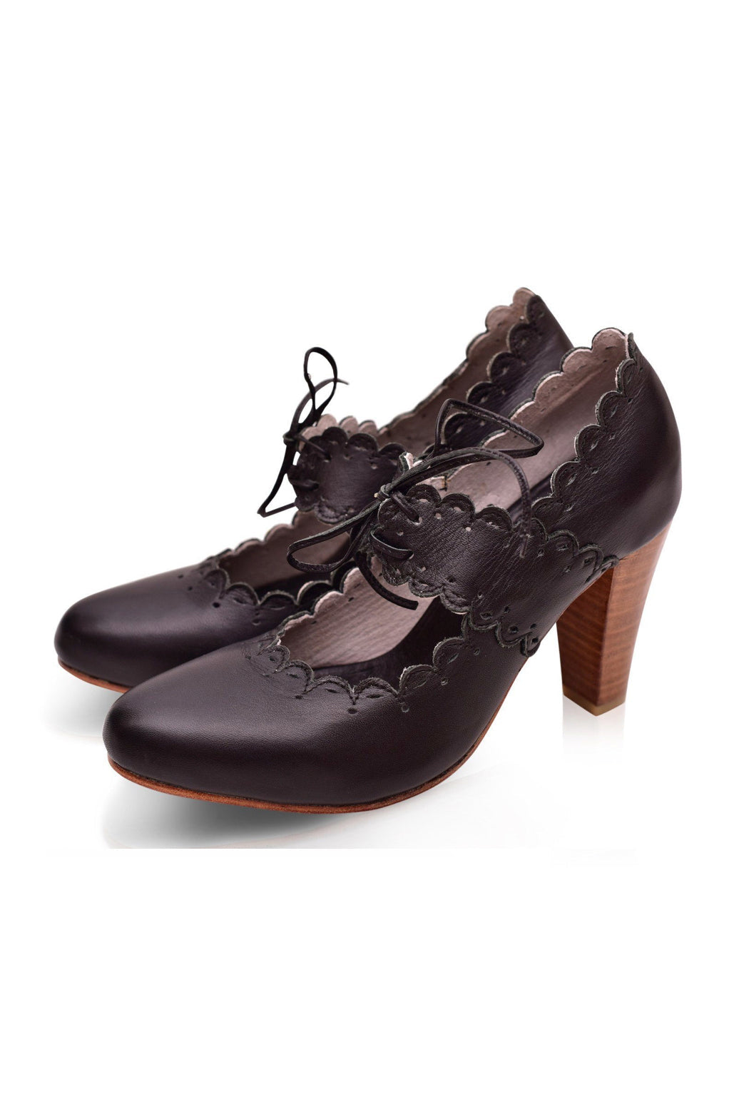 Paradise Bird Scalloped Leather Heels-2