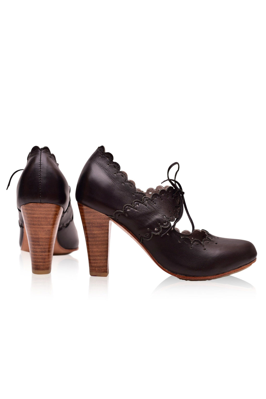 Paradise Bird Scalloped Leather Heels-3