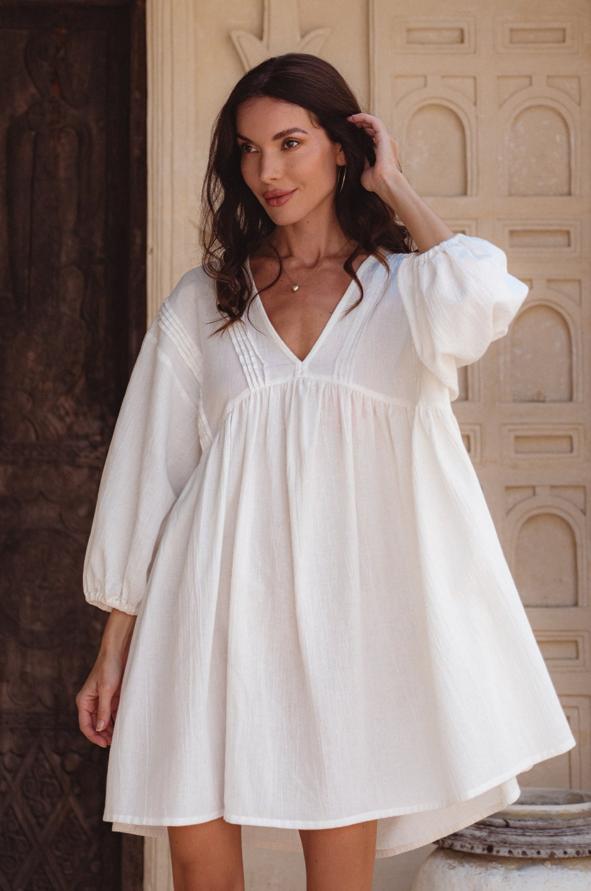 Palmira Handcrafted Linen Mini Dress-4