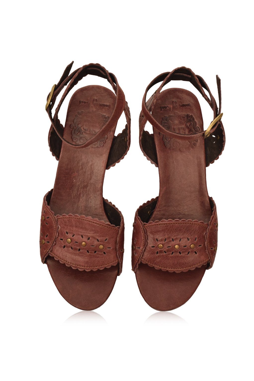 Paloma Scalloped Leather Heel Sandals-5