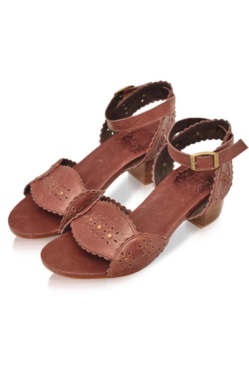 Paloma Scalloped Leather Heel Sandals-4