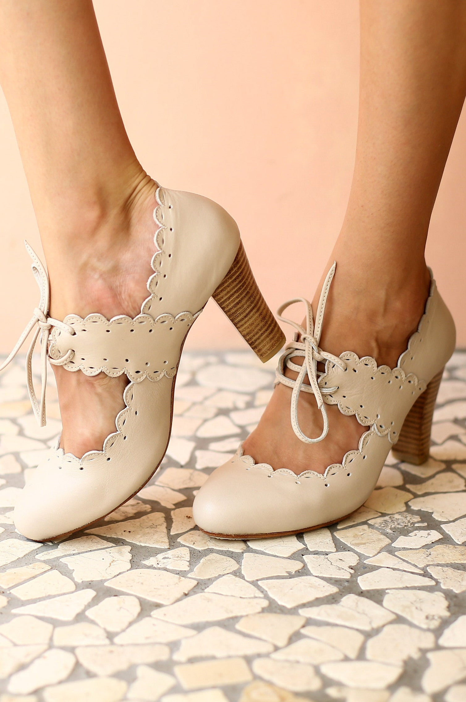 Paradise Bird Scalloped Leather Heels-0