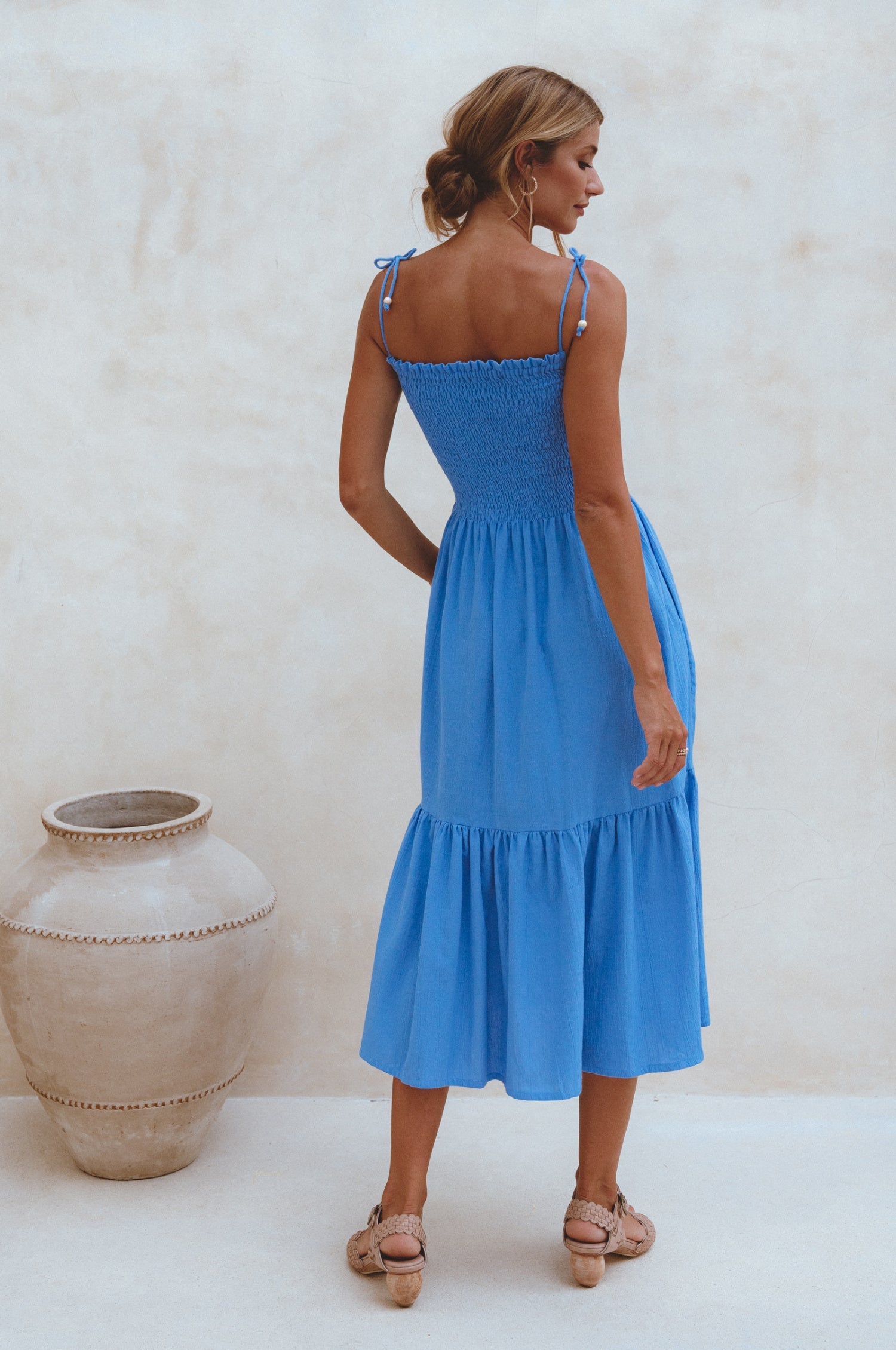 Paradiso Strappy Linen Midi Dress-2