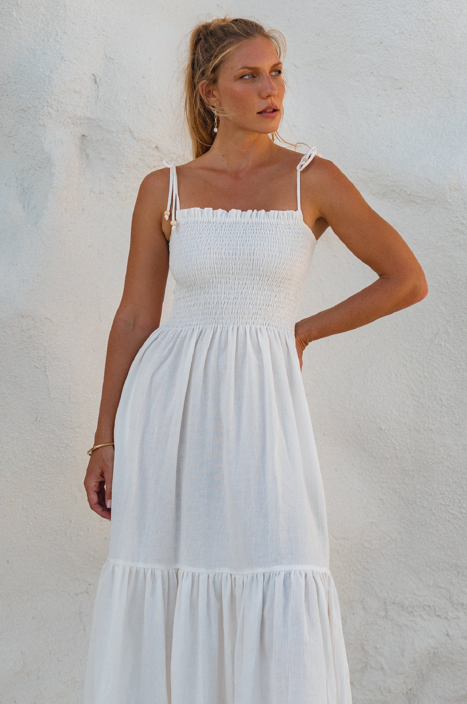 Paradiso Strappy Linen Midi Dress-1