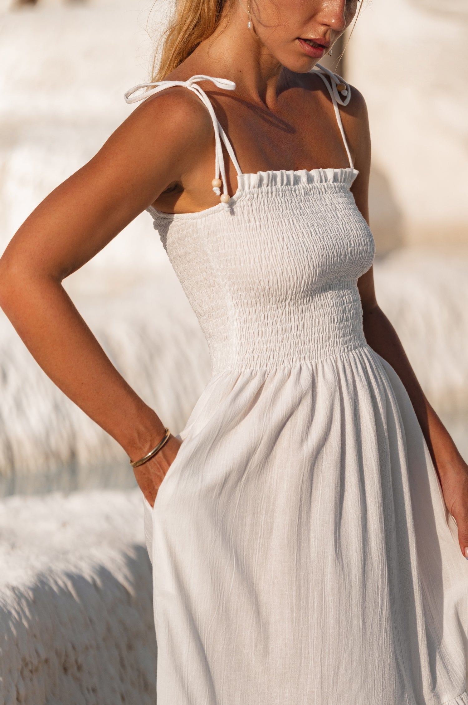 Paradiso Strappy Linen Midi Dress-2