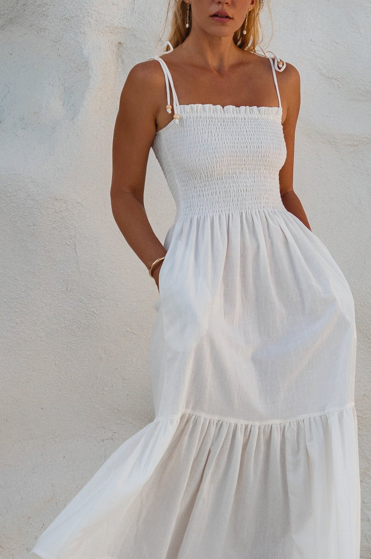 Paradiso Strappy Linen Midi Dress-3