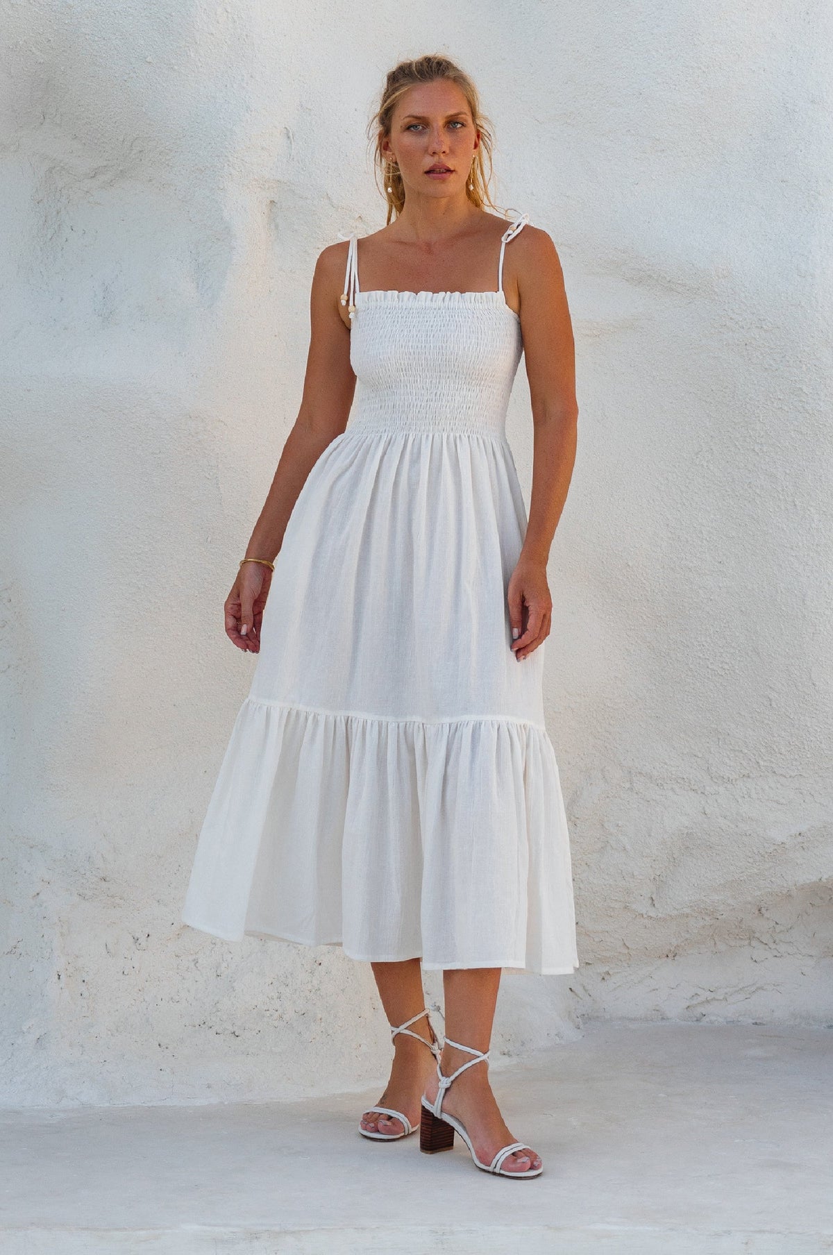 Paradiso Strappy Linen Midi Dress-7
