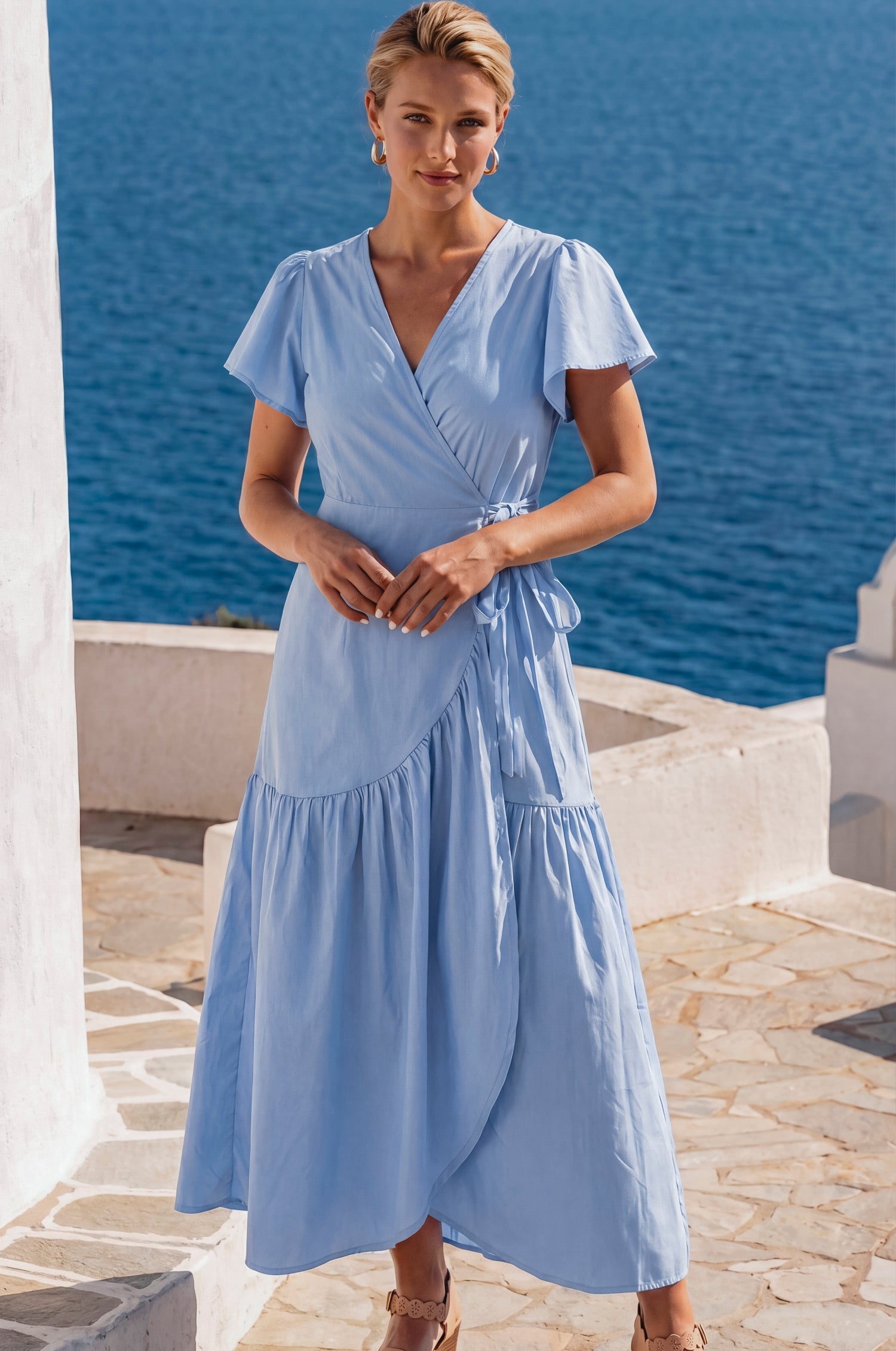 Persea Cotton Wrap Midi Dress-1