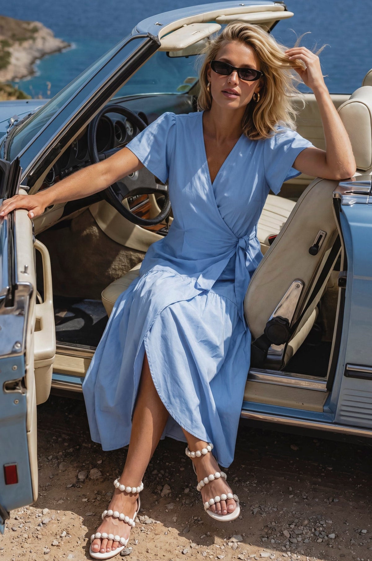 Persea Cotton Wrap Midi Dress-5