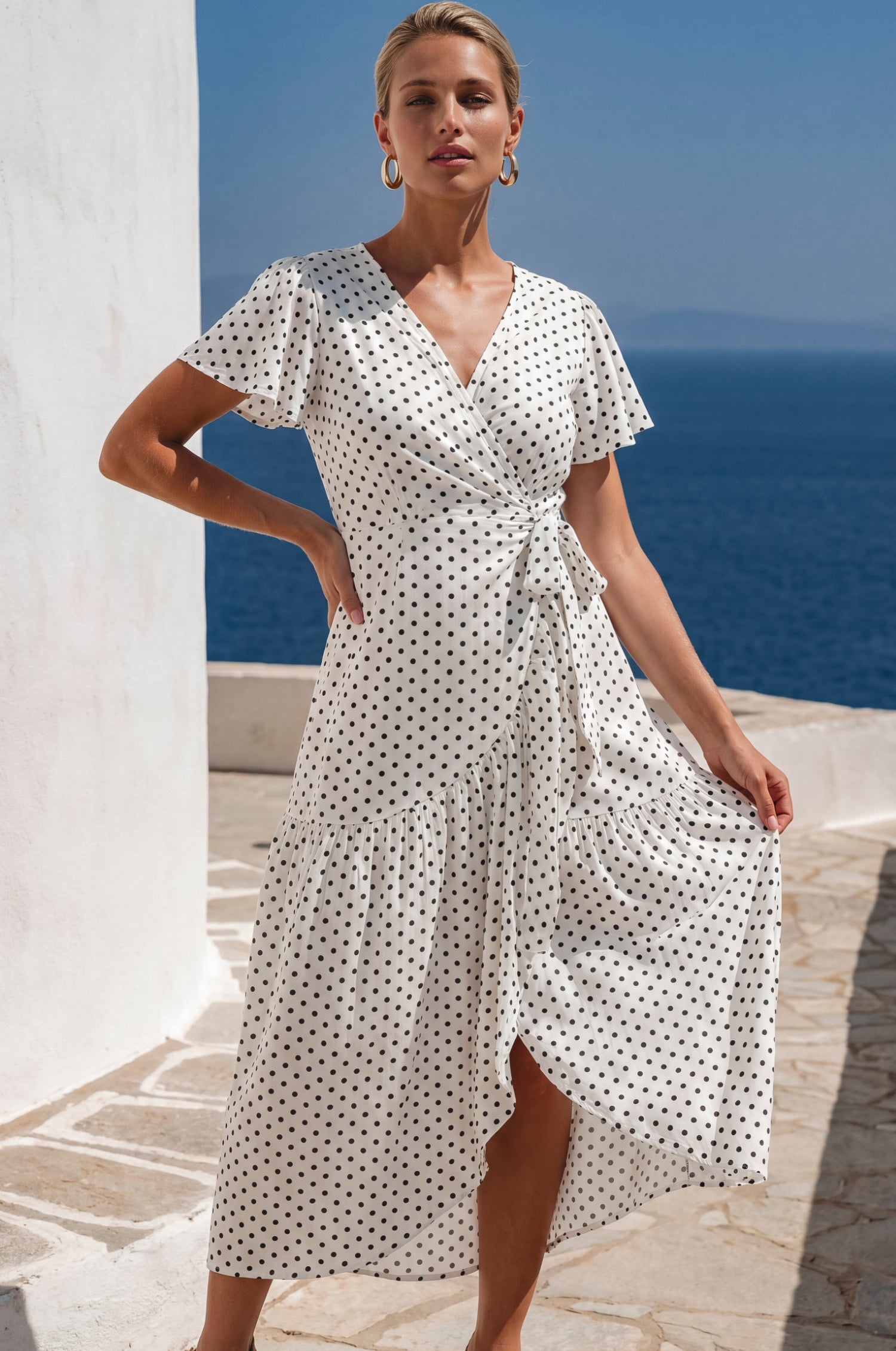 Persea Cotton Wrap Midi Dress-0