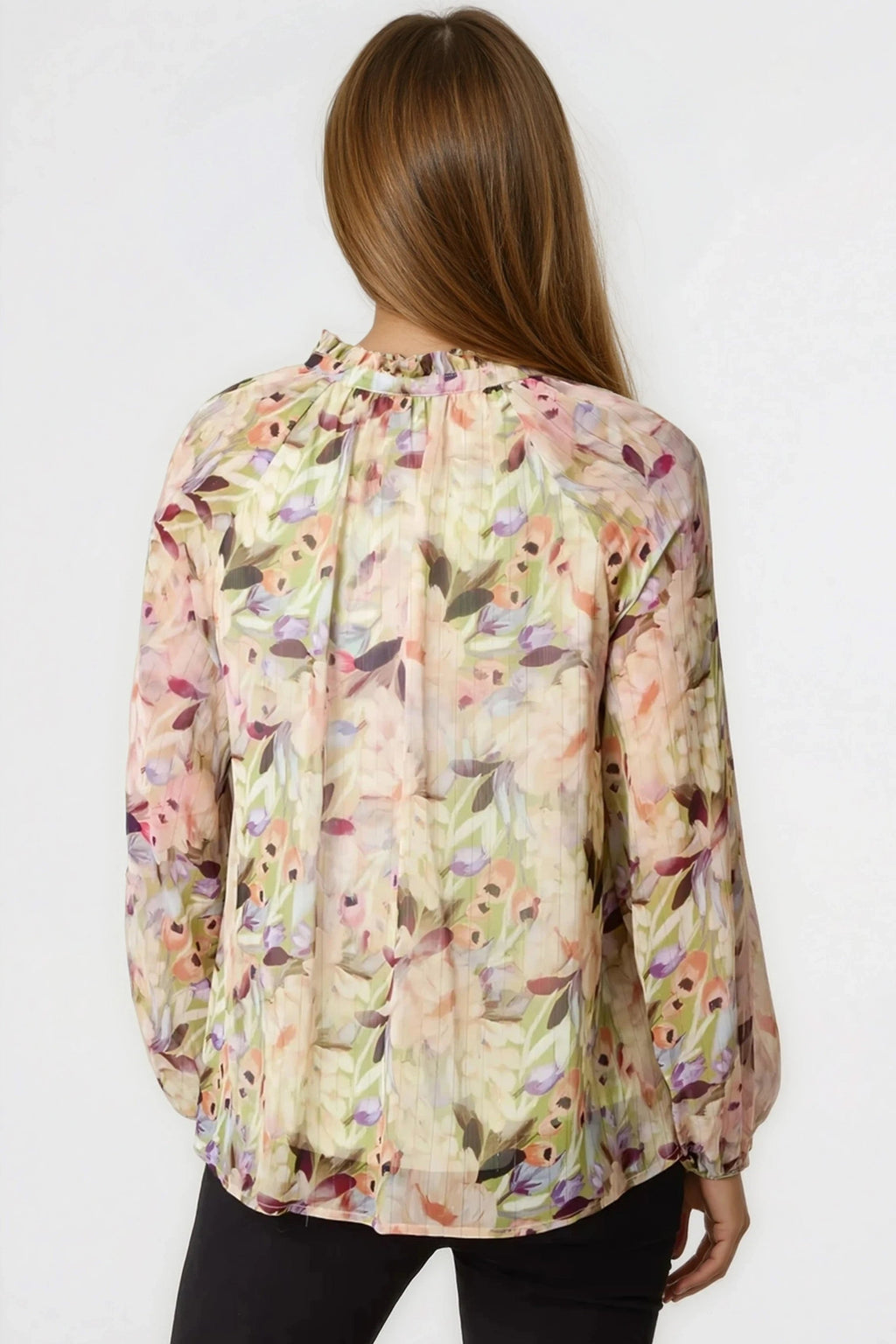 Green Floral Print Tie Neck Blouse-2