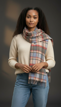 Classic Plaid Pink, Blue & Grey Brushed Cashmere Scarf-0