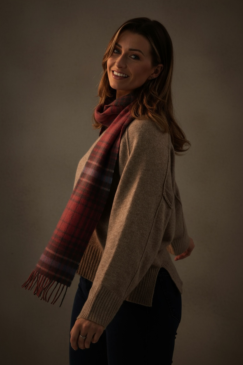 Pink and Grey Plaid Cashmere Scarf-0