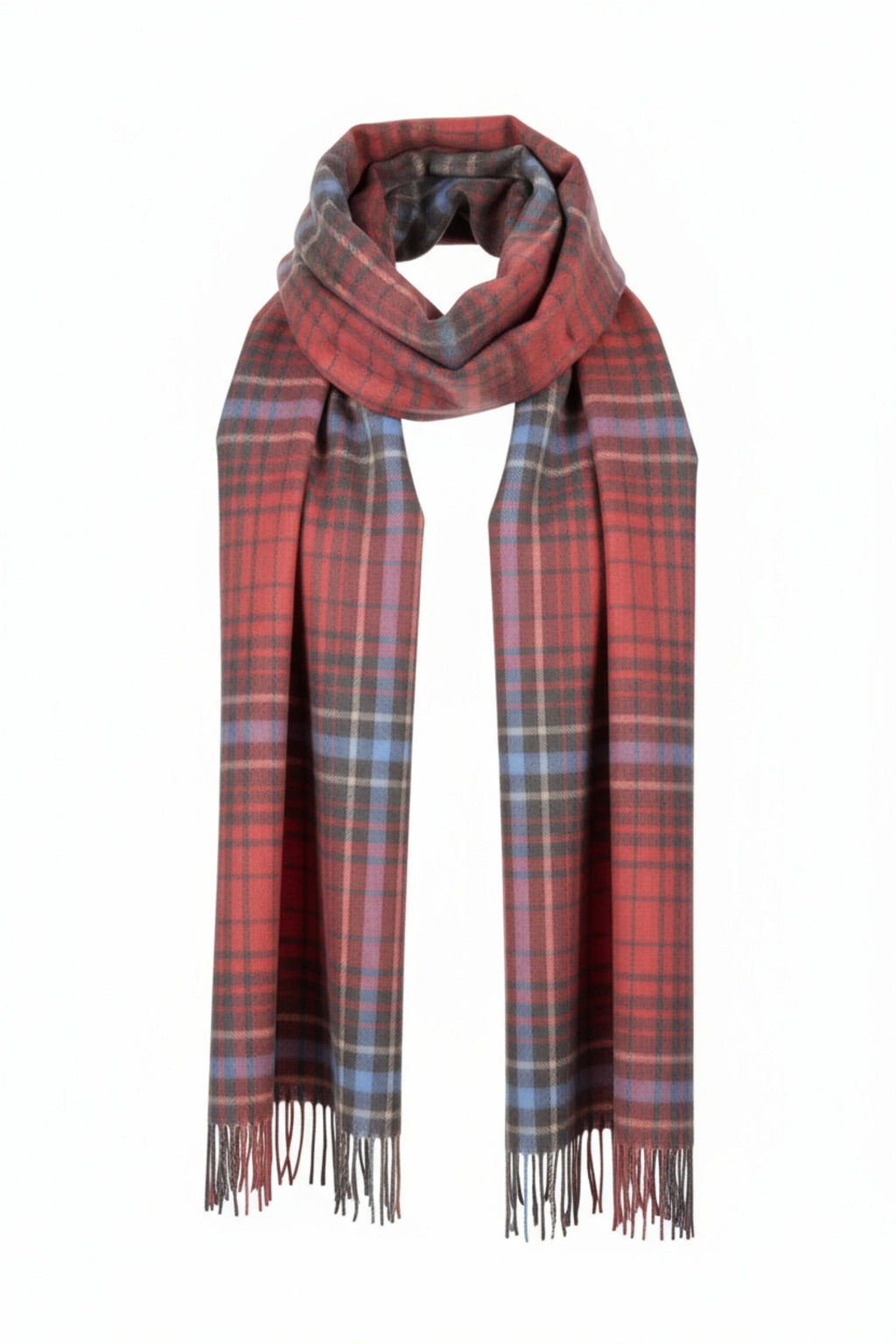 Pink and Grey Plaid Cashmere Scarf-3