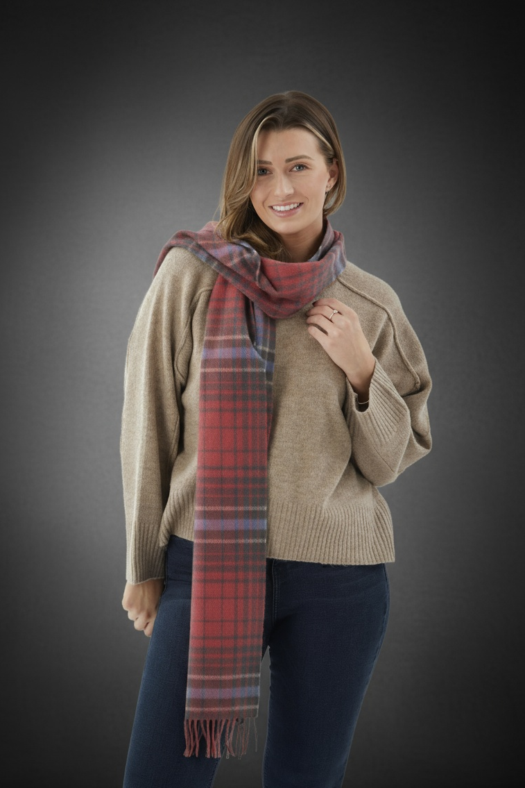Pink and Grey Plaid Cashmere Scarf-2