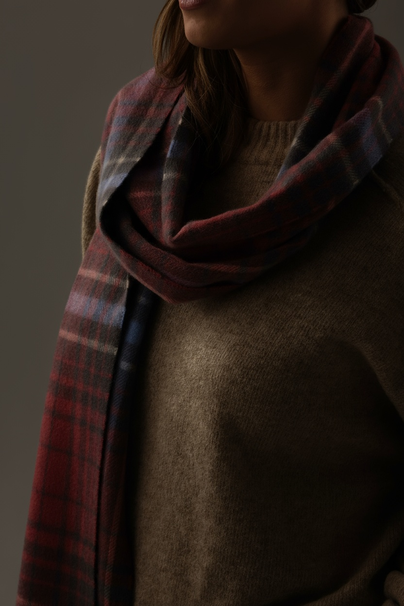 Pink and Grey Plaid Cashmere Scarf-1