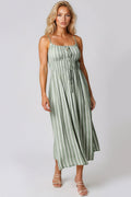 Khaki Pinstripe Tie Front Dress-0