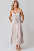 Mocha Pinstripe Tie Front Dress-0