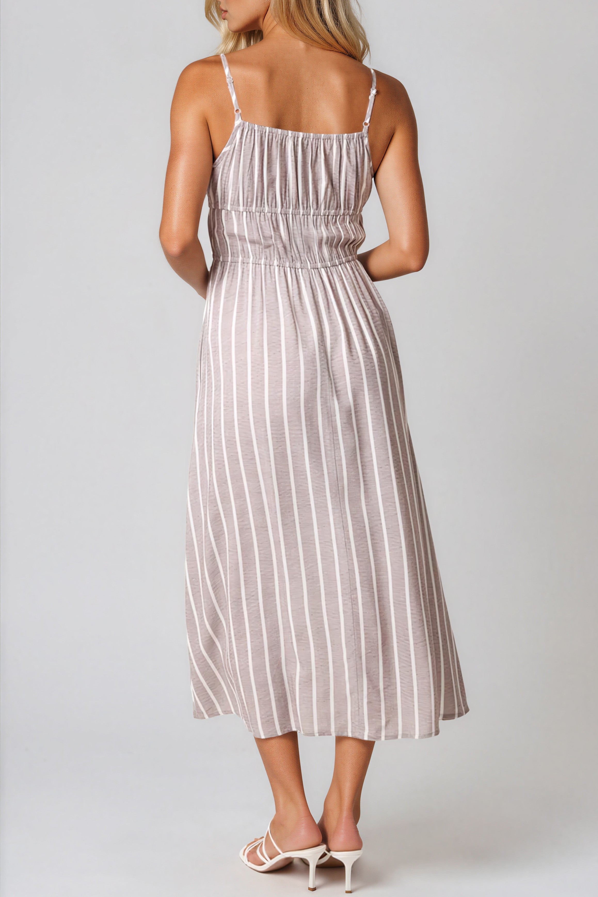 Mocha Pinstripe Tie Front Dress-2