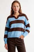 Blue Brown Stripe Collared Knit Jumper-0