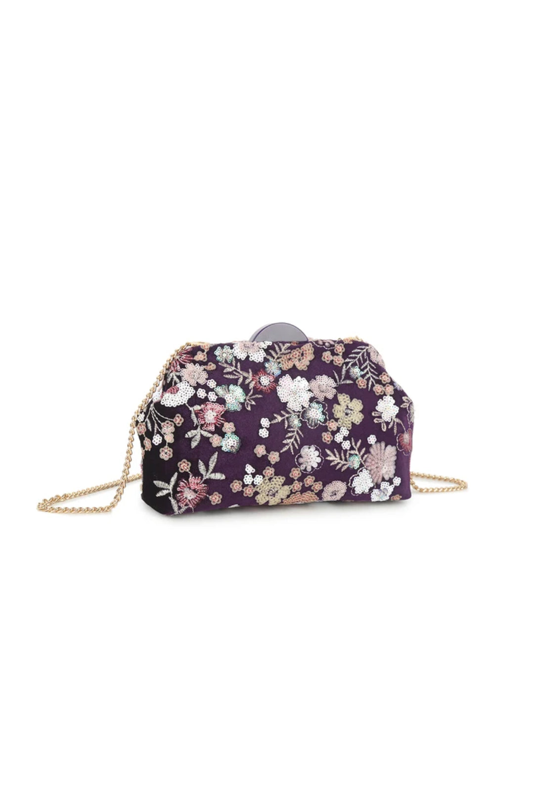 Purple Floral Embellished Velvet Clutch Bag-1