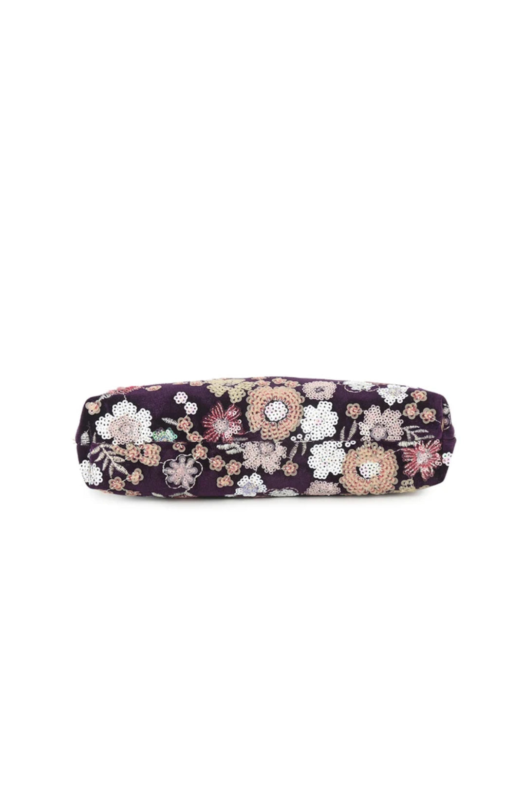 Purple Floral Embellished Velvet Clutch Bag-2