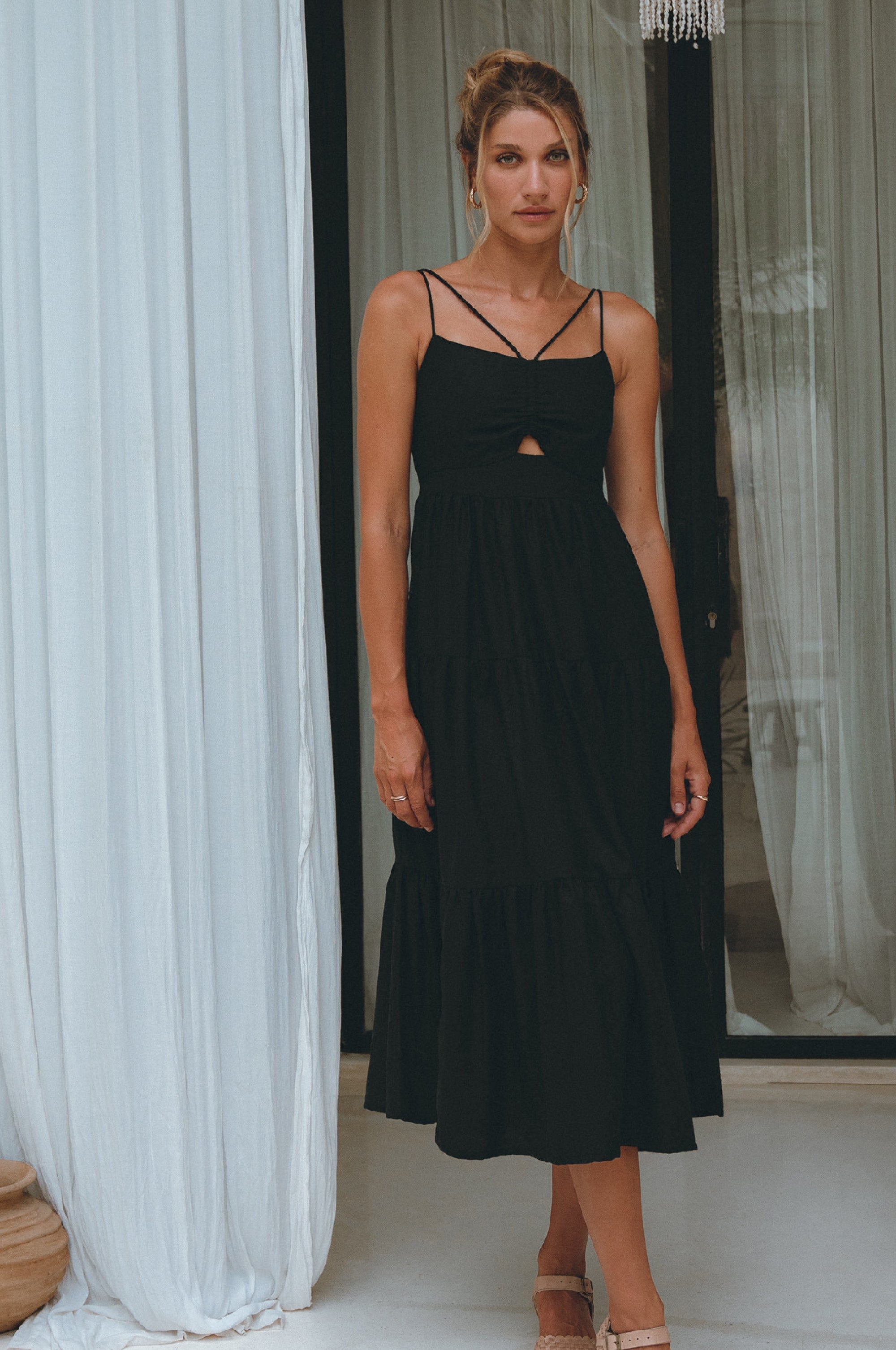 Rafaela Strappy Linen Midi Dress-2