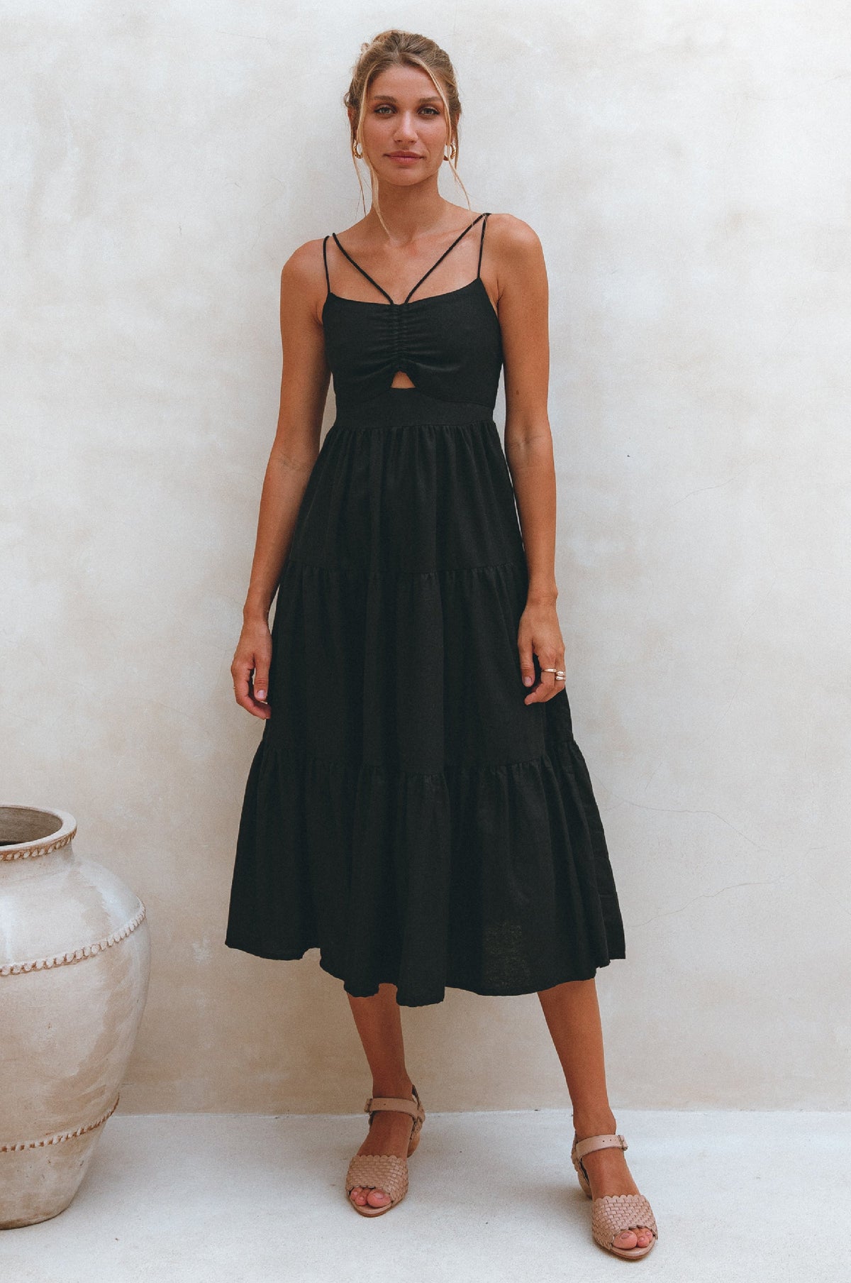 Rafaela Strappy Linen Midi Dress-7