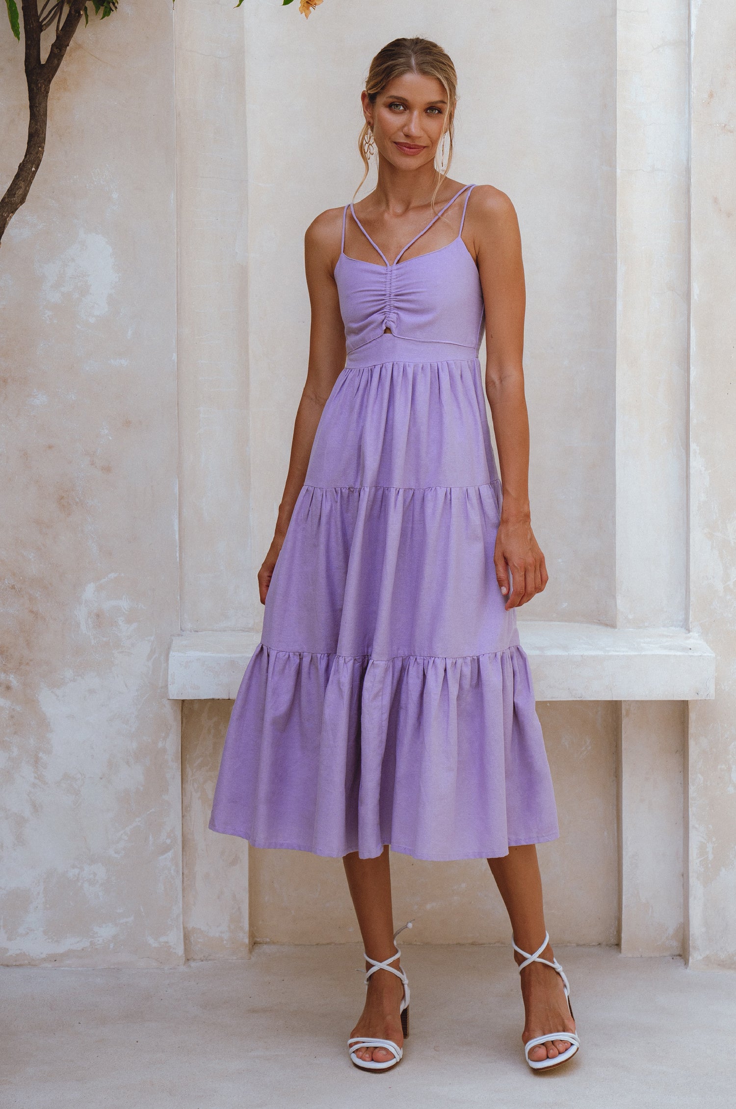 Rafaela Strappy Linen Midi Dress-0
