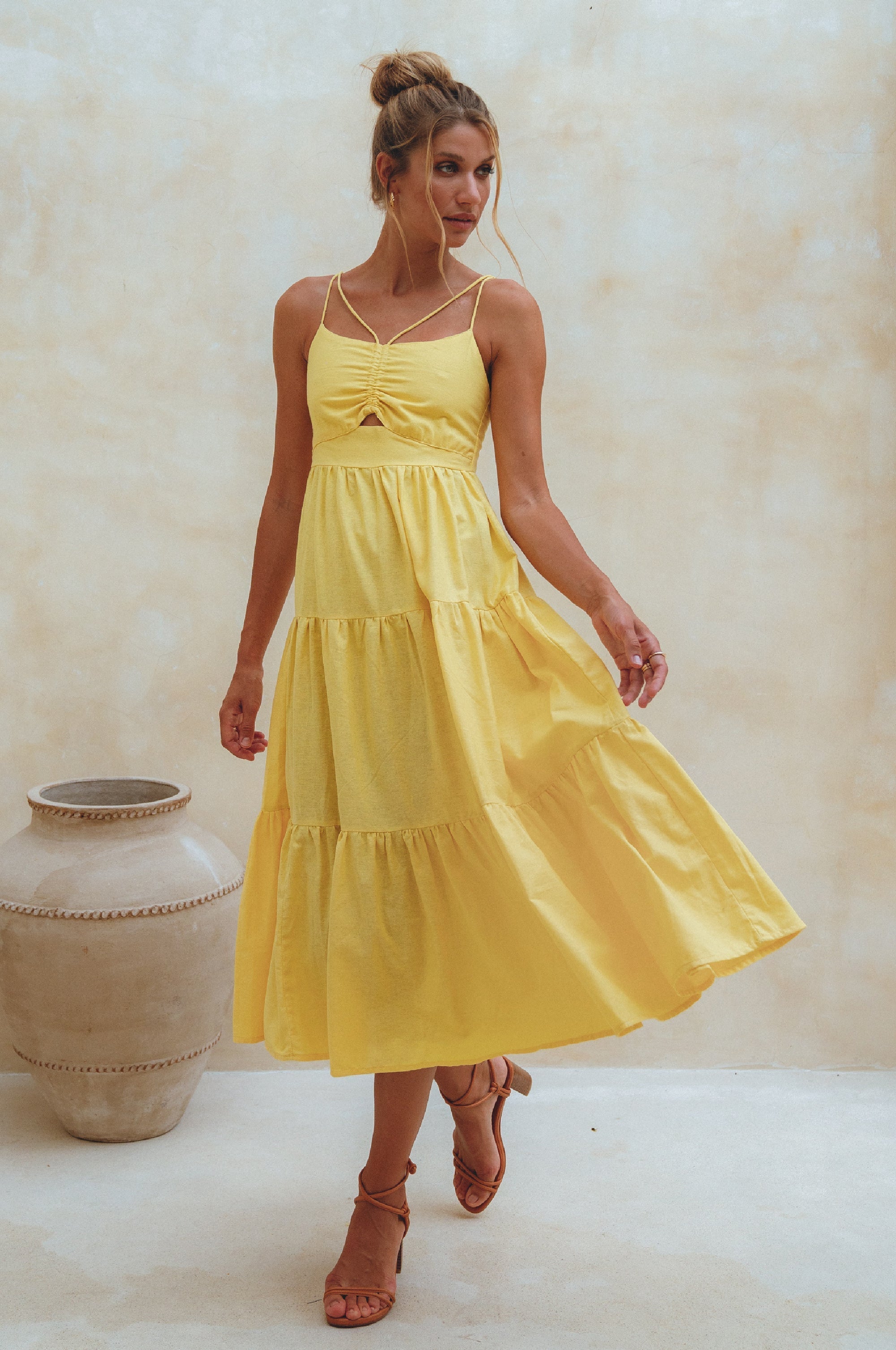 Rafaela Strappy Linen Midi Dress-1