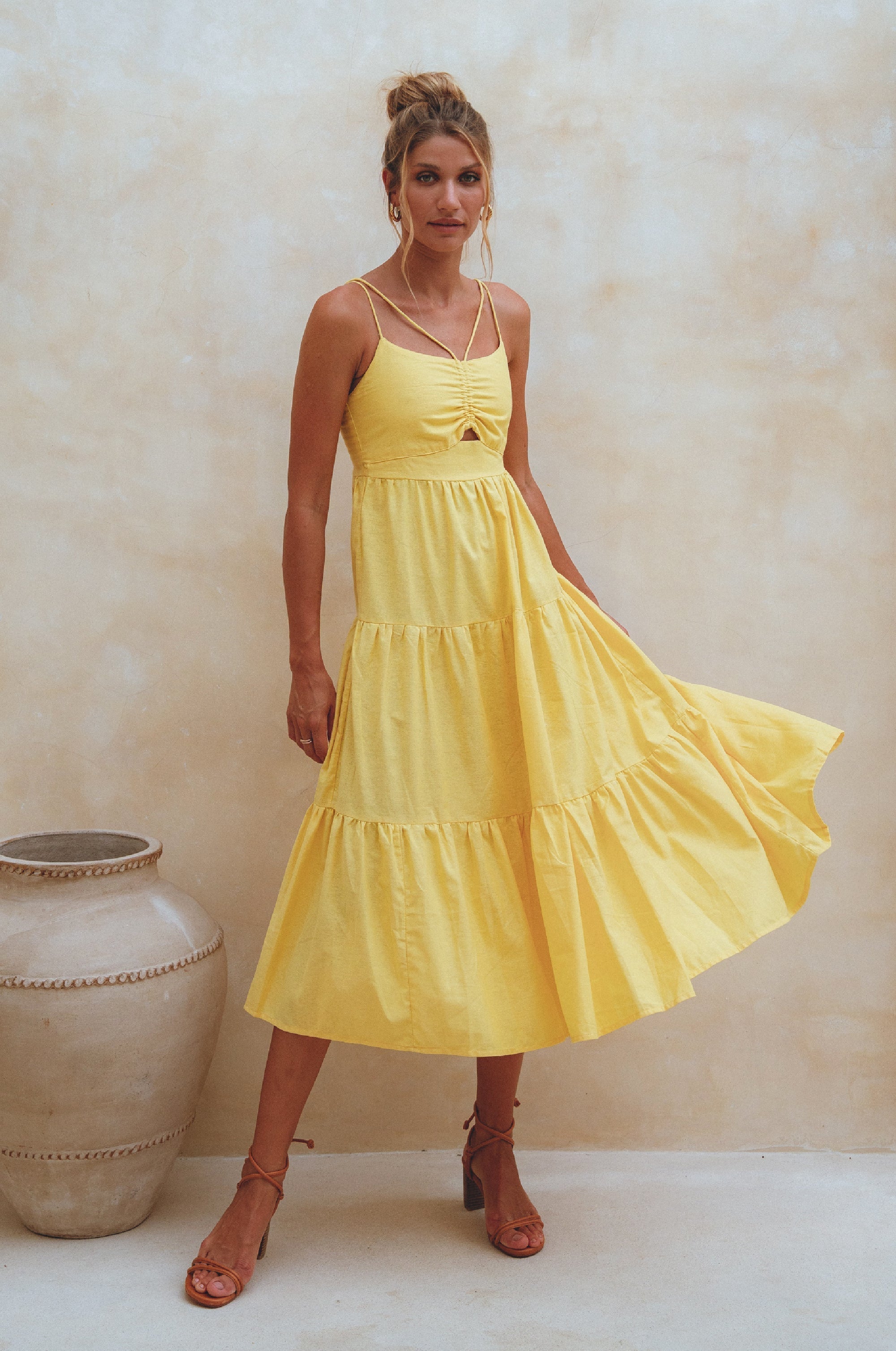 Rafaela Strappy Linen Midi Dress-0