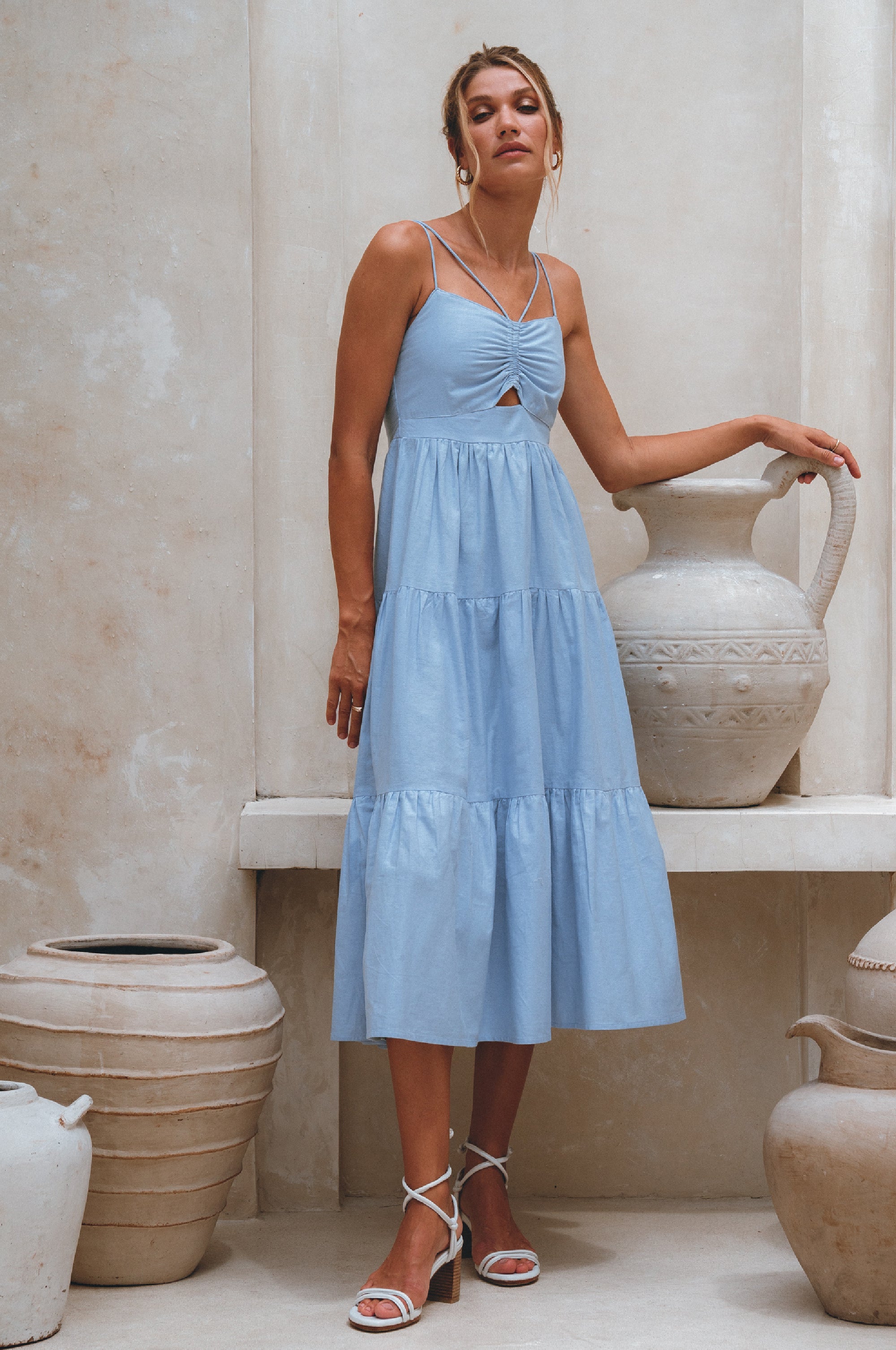 Rafaela Strappy Linen Midi Dress-4