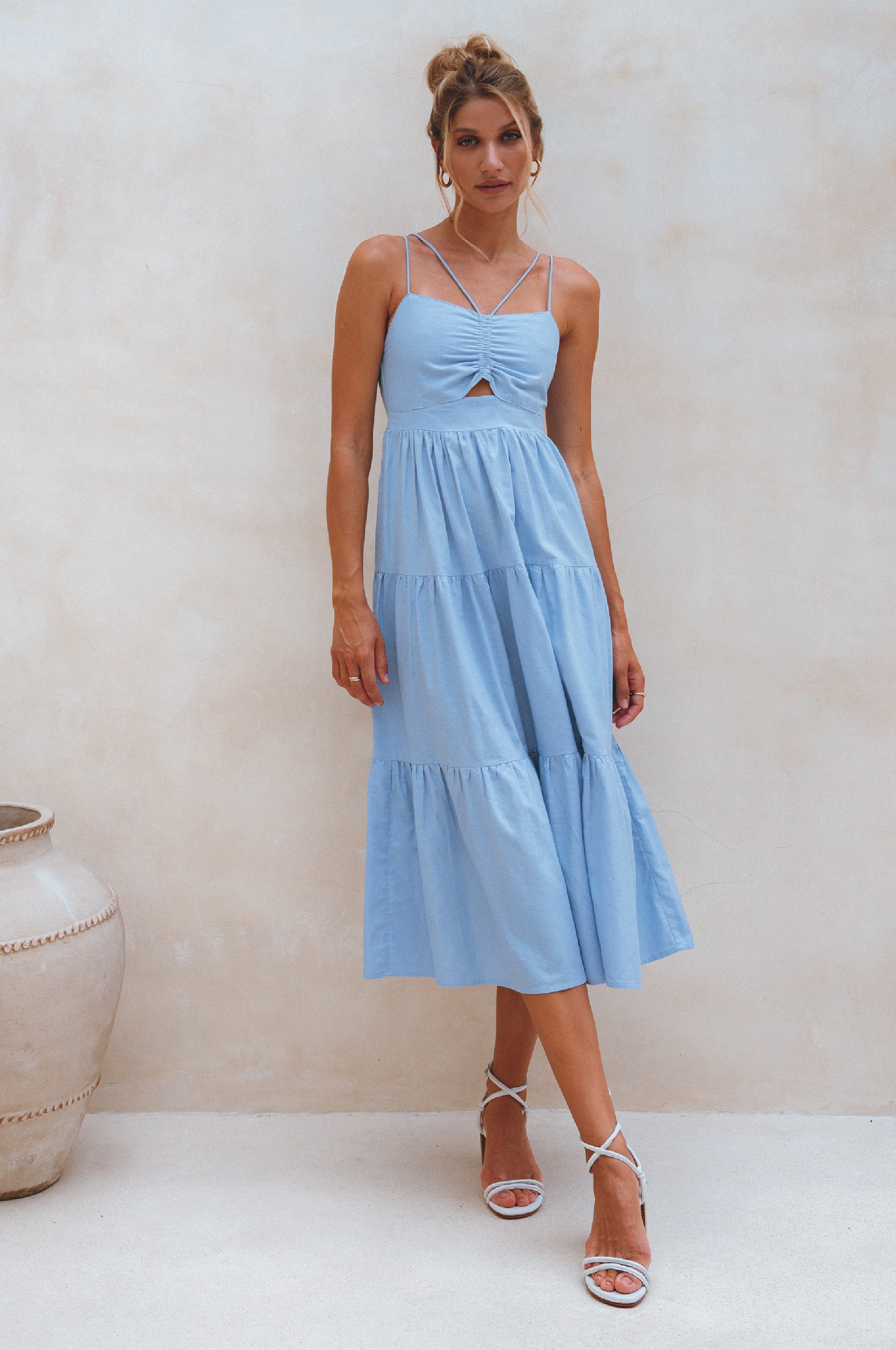 Rafaela Strappy Linen Midi Dress-2