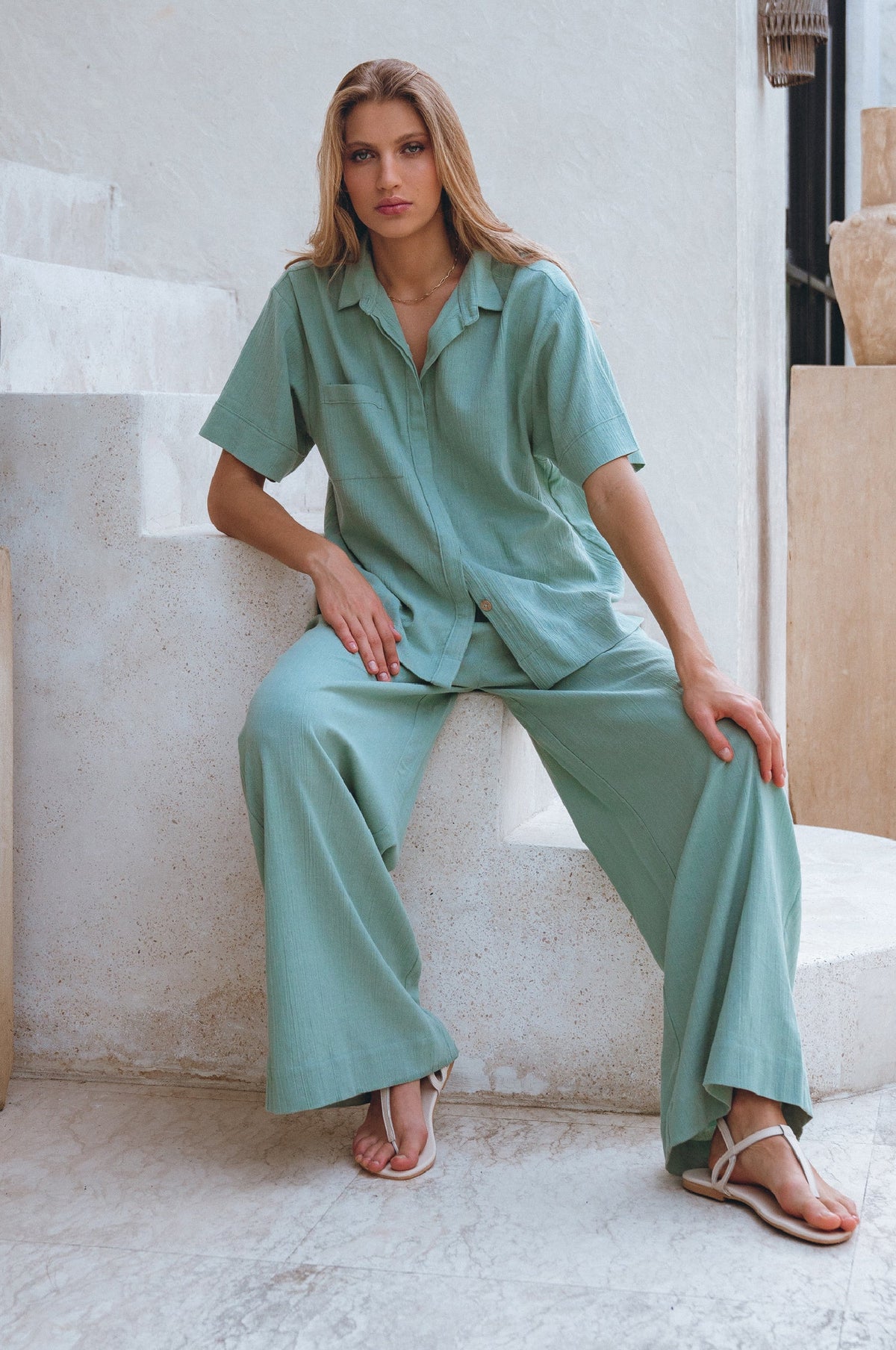 Raya Wide Leg Linen Pants-2
