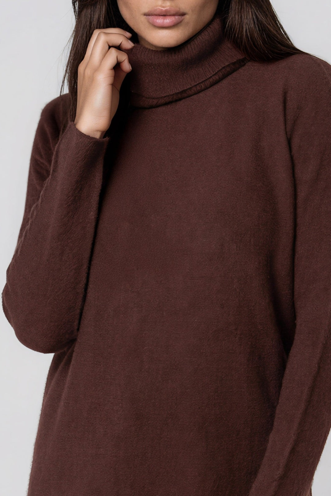 Brown Roll Neck Soft Knit Jumper-1