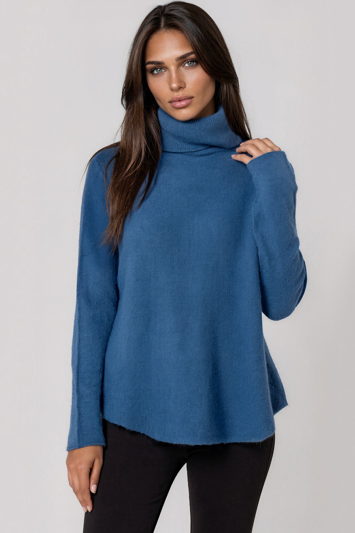 Dark Denim Roll Neck Soft Knit Jumper-0