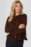 Brown Ruffled Trim Wool Blend Cardigan-0