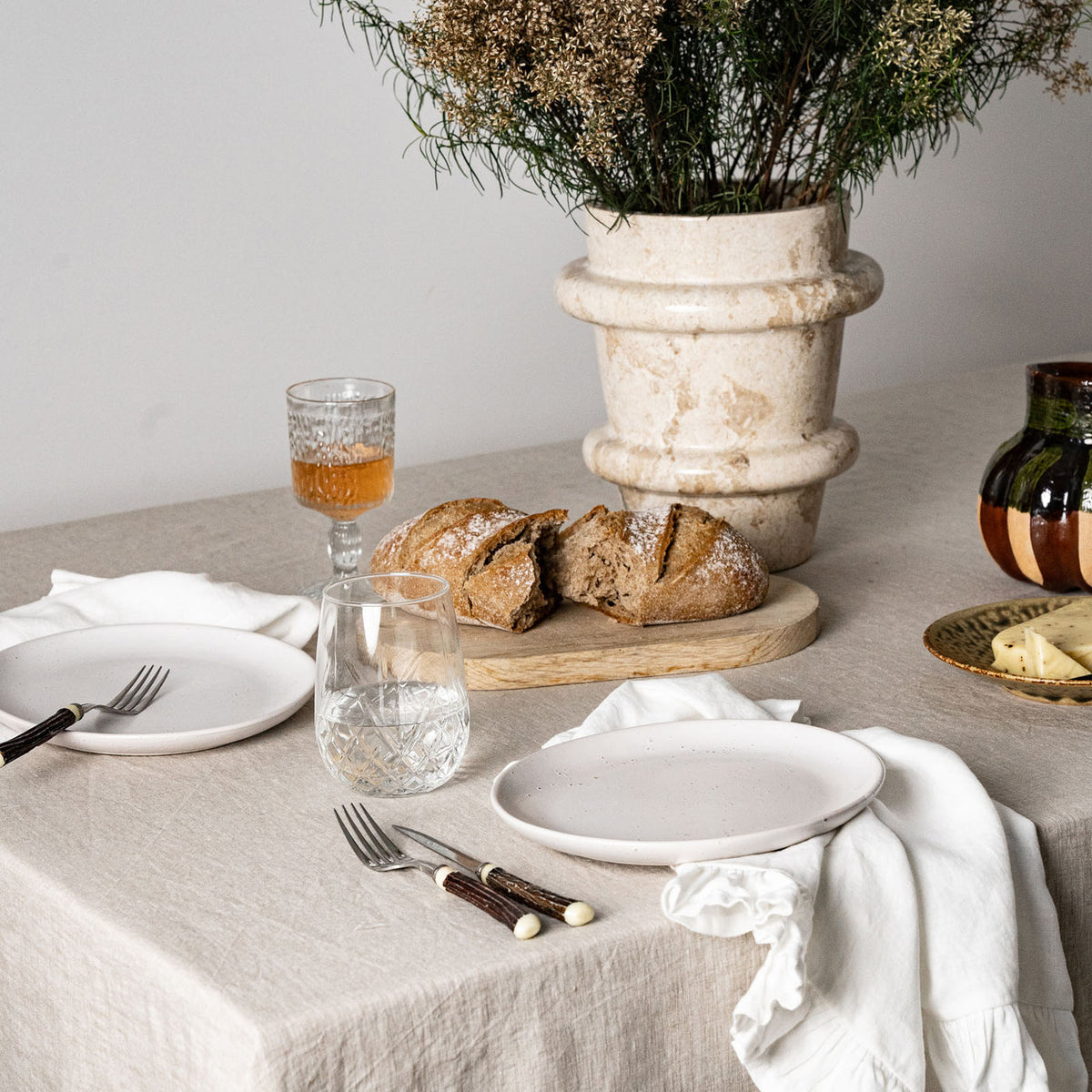 Beige Linen Table Cloth with Ruffles-3