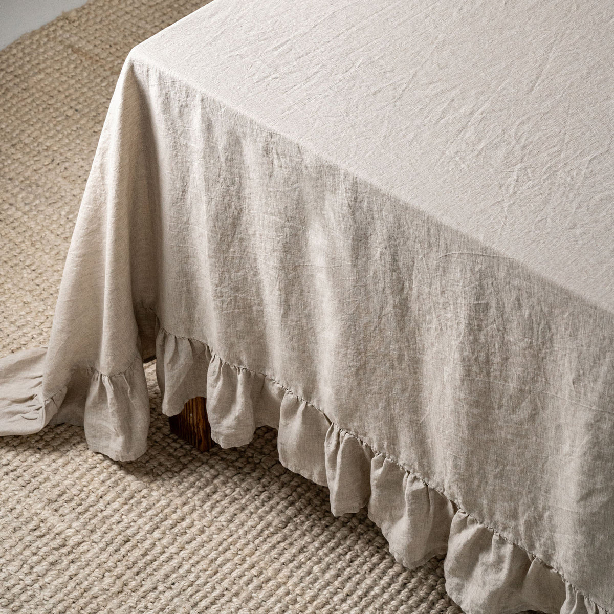 Beige Linen Table Cloth with Ruffles-4
