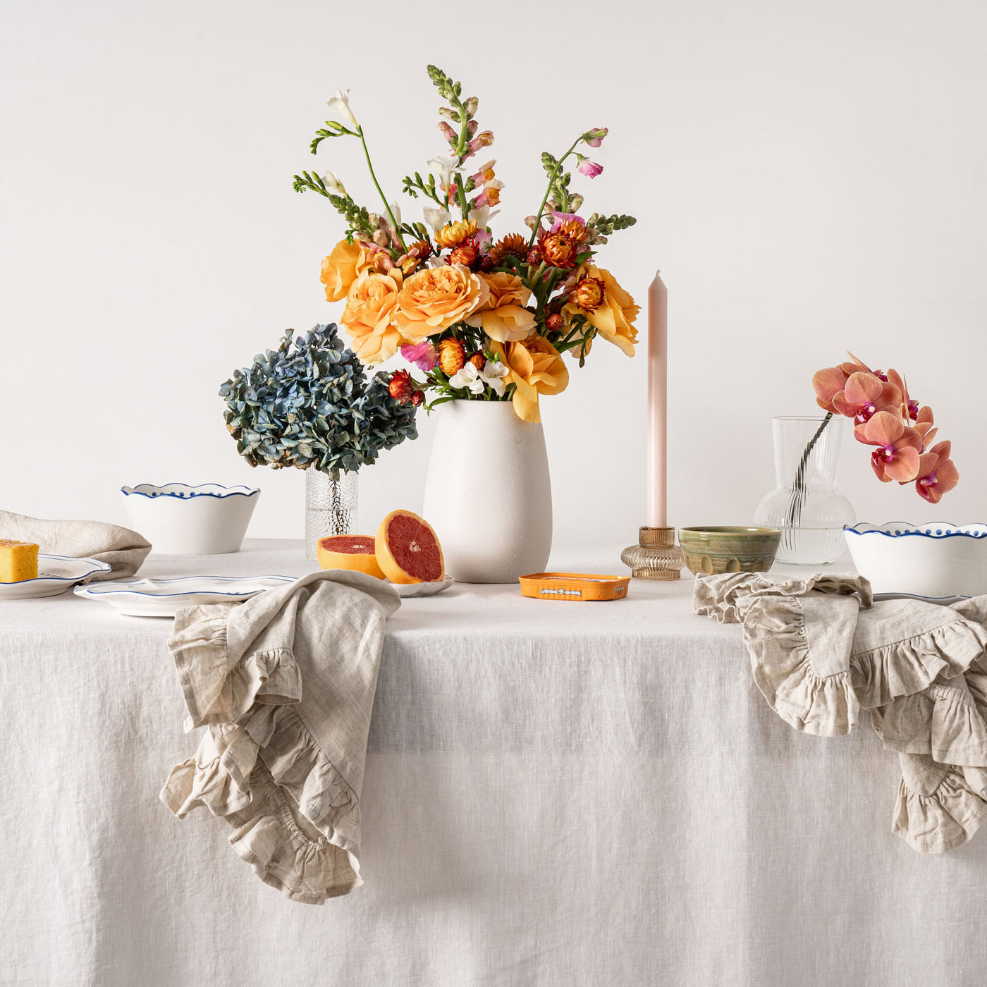 Almond Linen Napkin Set with Ruffles-1